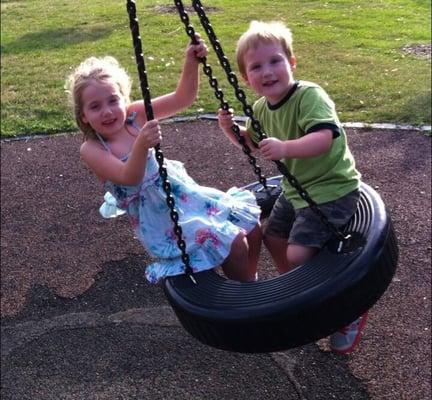 Kids loving the tire swing at Fuller Park!