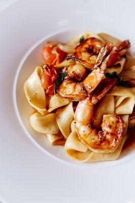 Dinner Menu: Blackened  Gulf Shrimp With Pappardelle