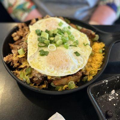 "The Loaded Hash Browns" opted for carnitas (rather than bacon and smoked sausage)