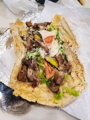 Beef lamb gyro (it was rolled but I opened it up for the photo)