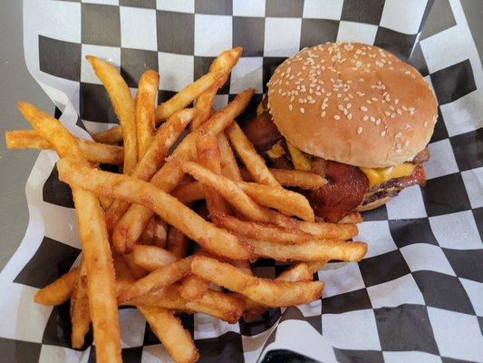 Double Bacon Cheeseburger with fries