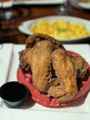 Chicken and red velvet waffles