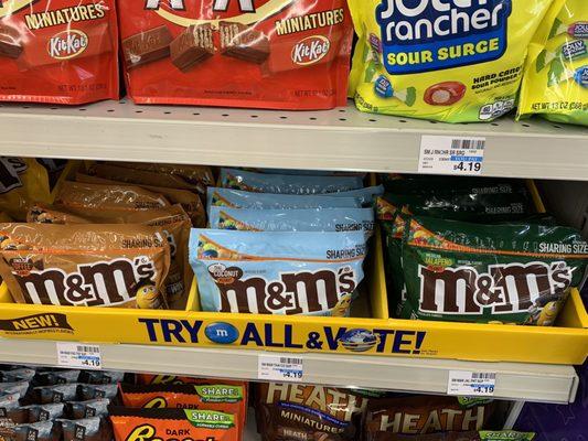 New flavored M &M's English Toffee Peanut, Thai Coconut Peanut, Jallepeno Mexican Chocolate!