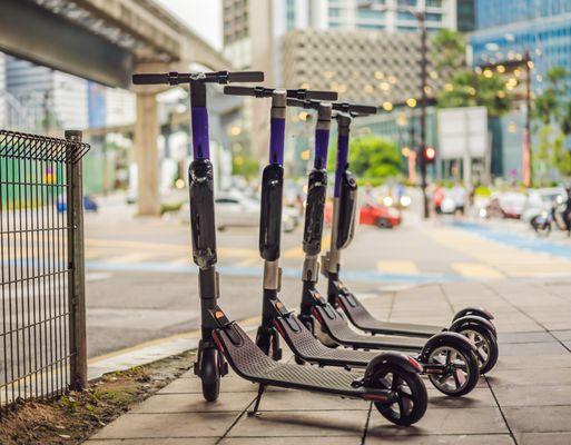 Rental scooters in street