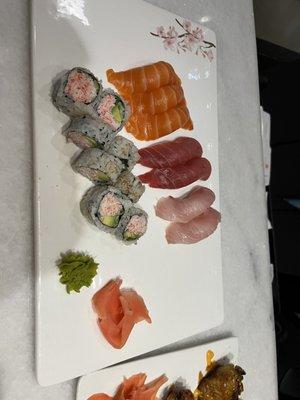 The sushi combo with soup and salad.