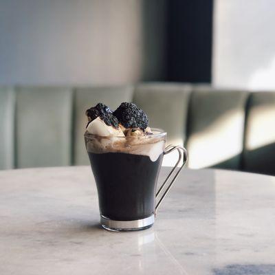 In Love With The Cocoa (Fall Menu 2020) [Salted Cocoa, Dried Chili Pepper, Black Sesame, Nutmeg, Bourbon Cream, Amaro, Alpine liqueur]