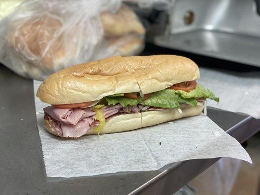 Ham sandwich on a grinder roll.