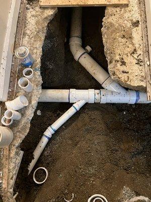 New laundry drain and kitchen drain