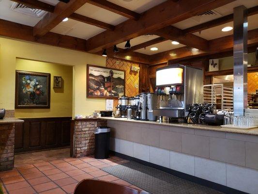 Interior looking at the self service coffee and drink station