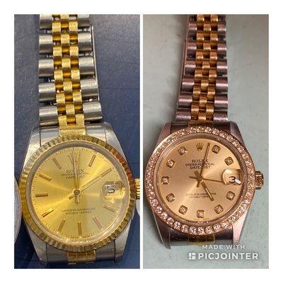 Diamond upgraded bezel and dial to 31mm Rolex