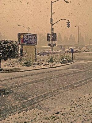 A snowy day in April at the Grass Valley office of Network Real Estate