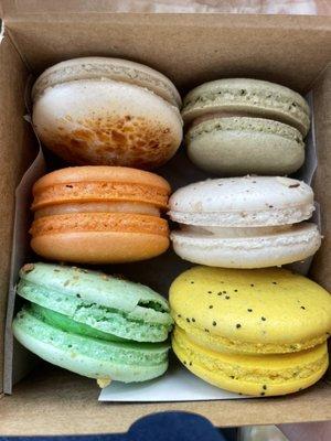 (From left to right, top to bottom) Creme Brûlée, Matcha Guava, Passionfruit, Almond, Pistachio, Lemon Poppyseed