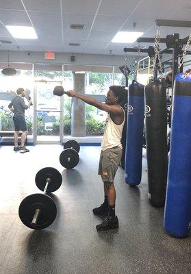 Kettlebell swings in Bootcamp.