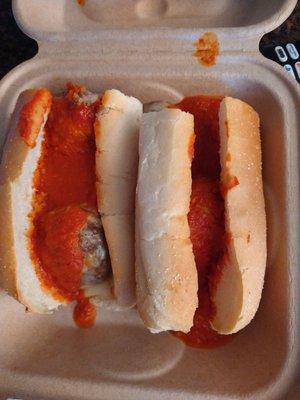 Meatball sub with 3 small meatballs. Lol.