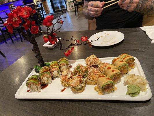 Left to right: summer roll, volcano roll and marina bay roll