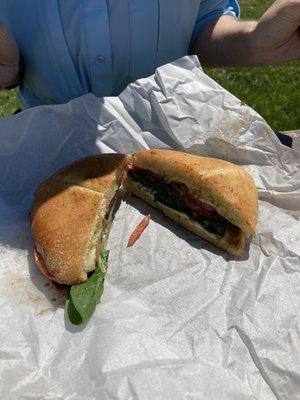 Caprese sandwich on a focaccia roll