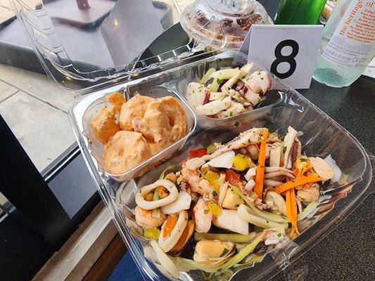 Combo pick 3! $19.90  Spicy Shrimp, seafood salad , octopus salad