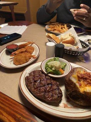 Steak and shrimp dinner.