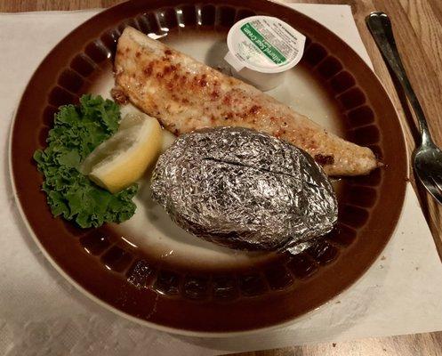 "Light fare" order of broiled walleye