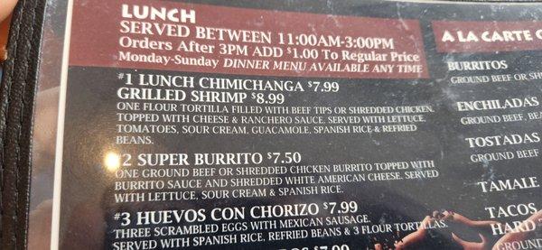 Menu item 1 (Lunch Chimichanga)