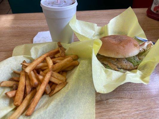 Crispy delicious fries and the not so good grilled chicken sandwich.