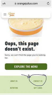 Orange Julius website experience when attempting to contact them.