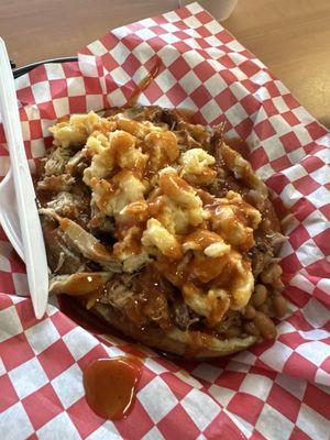 Loaded Baked Potato with baked beans mac-n-cheese,