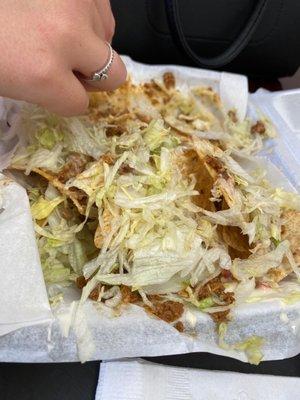 Nachos with QUESO beef and lettuce! Simple yet delicious