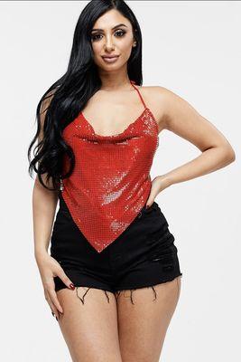 Red rhinestone halter top