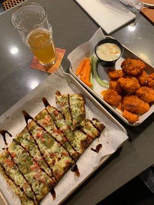 Cypress flatbread and boneless buffalo wings