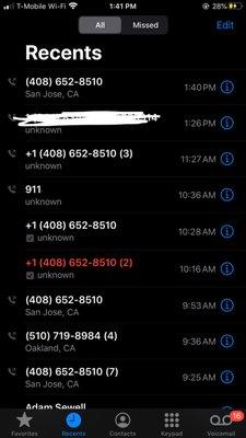 Full call log to 10-4 Towing, Muniz Towing (total of 12 outbound calls), and law enforcement.