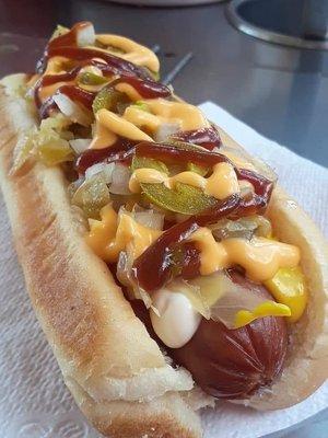 Beef hot dog hooked up!