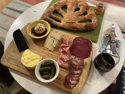 We made this dinner of all the cheese, meat, and bread we got from charcuterie LA!