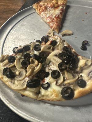 Canned mushroom pizza with olives