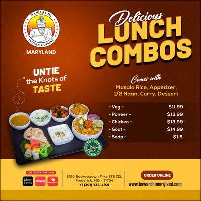 Nothing brings family together like a lunch‍‍‍
Our Lunch Combos will always complete with you guys
Bawarchi's LUNCH COMBOS