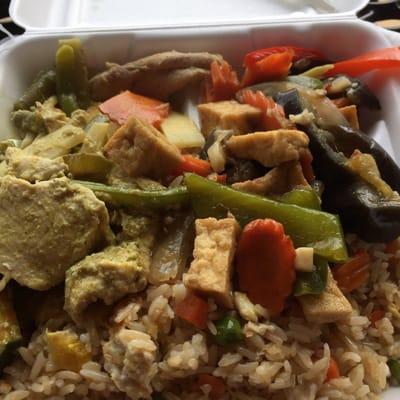 Green curry, tofu eggplant, vegetable fried rice