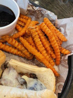 Brisket French dip and sweet potato fries