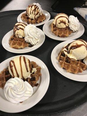 Pearl Sugar Waffle with Vanilla Ice Cream and Hot Fudge!