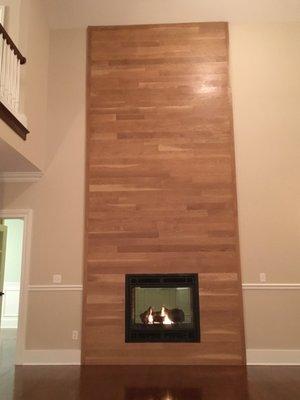 Floor to ceiling wood veneer for gas zero clearance double sided Extrodinair fireplace