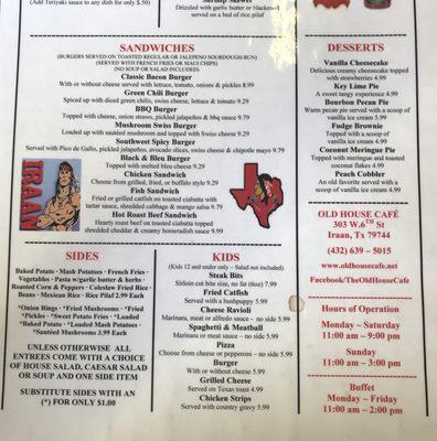 Old House Cafe Menu