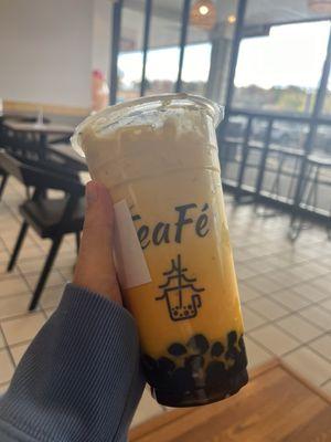 Mango milk tea with oatmilk and boba