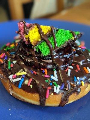 Rainbow cookie over the top donut