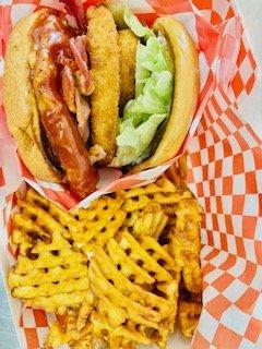 BBQ Bacon Sandwich with Waffle Fries