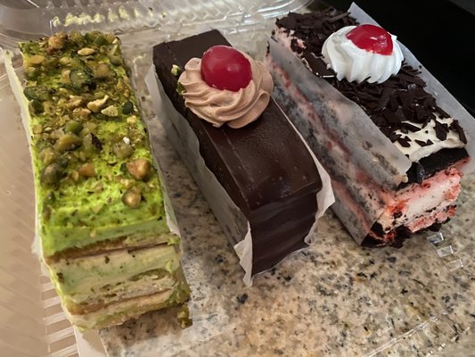 Pistachio, chocolate & Black Forest Pastries