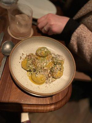 Ricotta Dumplings, butternut sqaush, green tomato, pumpkin seed, feta