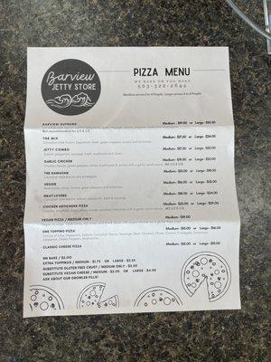 Pizza Menu