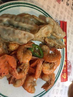 Chinese dumpling and salt and pepper shrimp