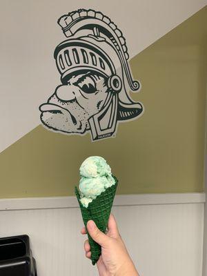 Spartan Swirl in a waffle cone