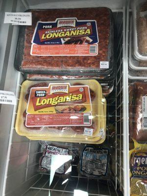 Longanisa sausage in the freezer section.