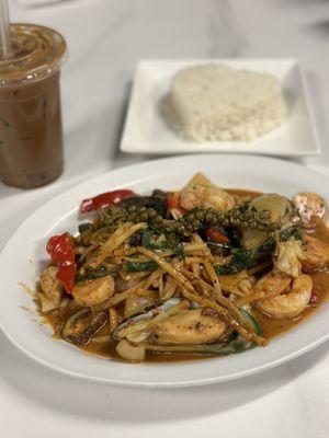 Seafood Rice Entree & Iced Coffee